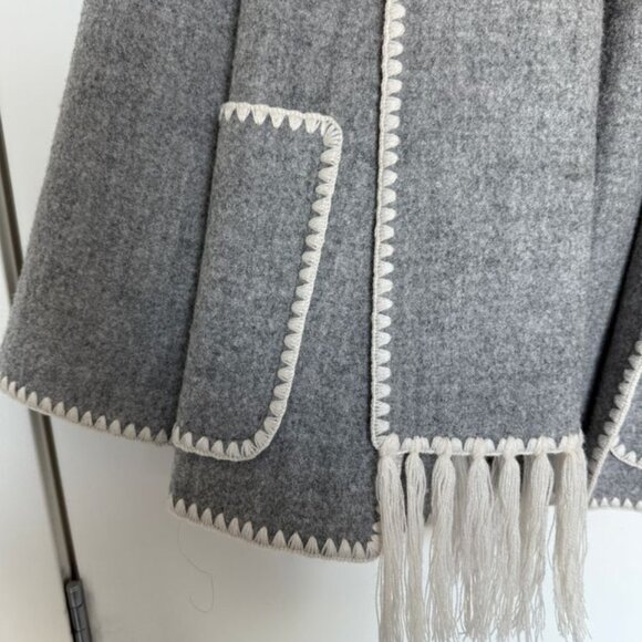 Embroidered scarf jacket light grey mélange - Picture 4 of 12